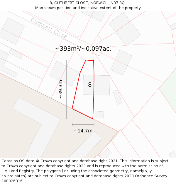 8, CUTHBERT CLOSE, NORWICH, NR7 8QL: Plot and title map