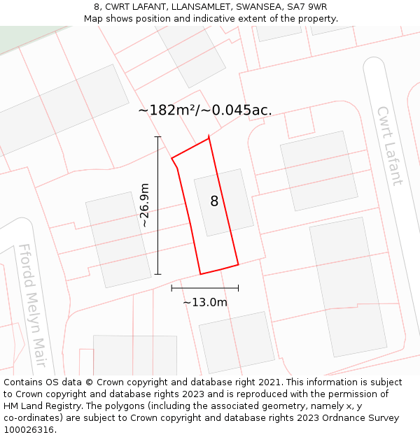 8, CWRT LAFANT, LLANSAMLET, SWANSEA, SA7 9WR: Plot and title map