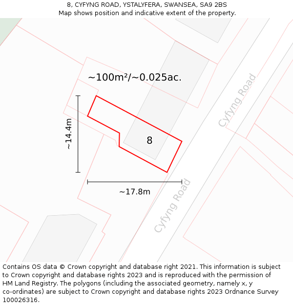 8, CYFYNG ROAD, YSTALYFERA, SWANSEA, SA9 2BS: Plot and title map