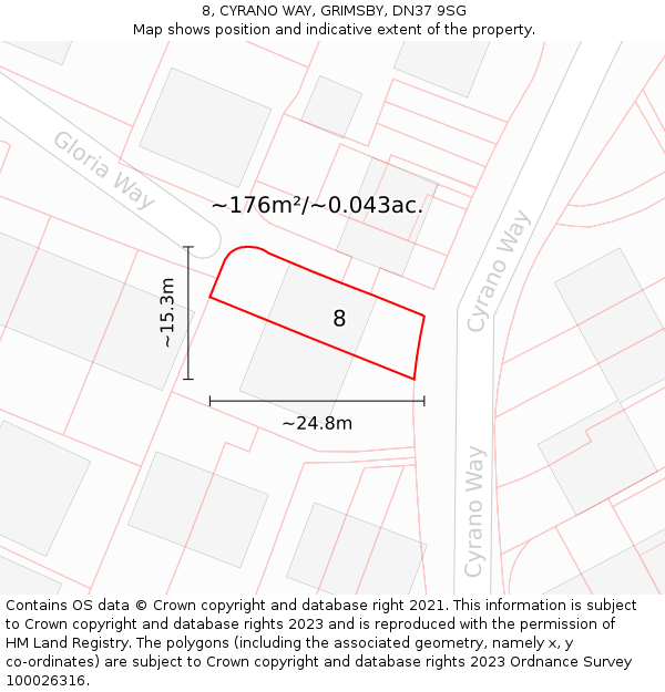 8, CYRANO WAY, GRIMSBY, DN37 9SG: Plot and title map