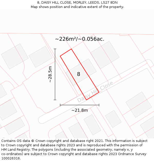 8, DAISY HILL CLOSE, MORLEY, LEEDS, LS27 8DN: Plot and title map