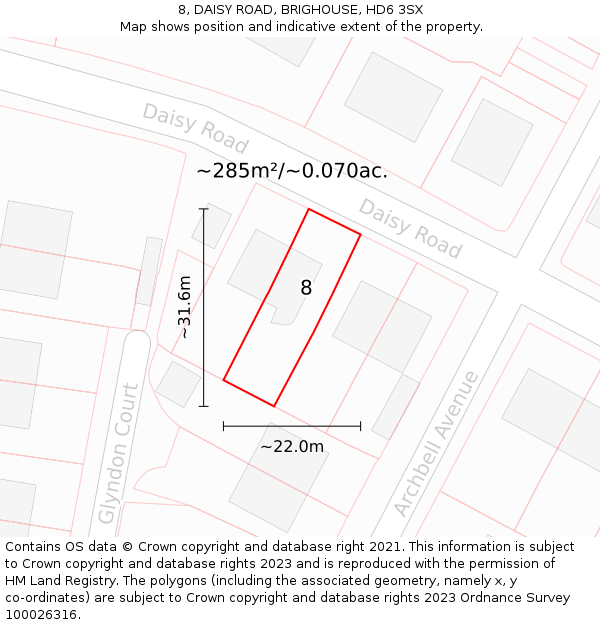 8, DAISY ROAD, BRIGHOUSE, HD6 3SX: Plot and title map