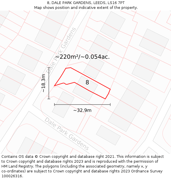 8, DALE PARK GARDENS, LEEDS, LS16 7PT: Plot and title map