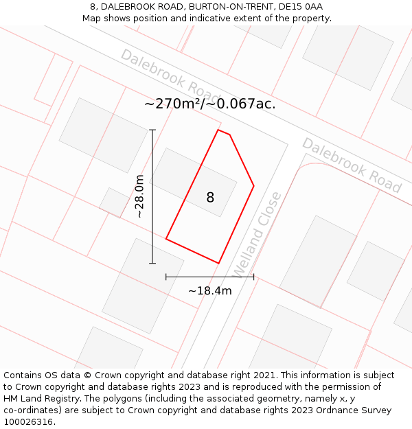 8, DALEBROOK ROAD, BURTON-ON-TRENT, DE15 0AA: Plot and title map