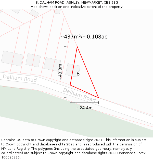 8, DALHAM ROAD, ASHLEY, NEWMARKET, CB8 9EG: Plot and title map