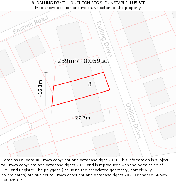 8, DALLING DRIVE, HOUGHTON REGIS, DUNSTABLE, LU5 5EF: Plot and title map