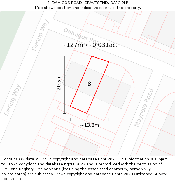 8, DAMIGOS ROAD, GRAVESEND, DA12 2LR: Plot and title map