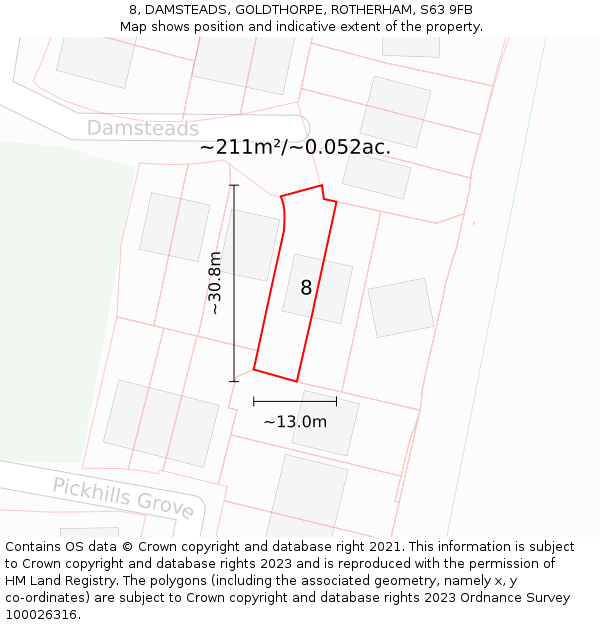 8, DAMSTEADS, GOLDTHORPE, ROTHERHAM, S63 9FB: Plot and title map