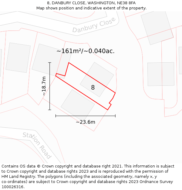 8, DANBURY CLOSE, WASHINGTON, NE38 8FA: Plot and title map