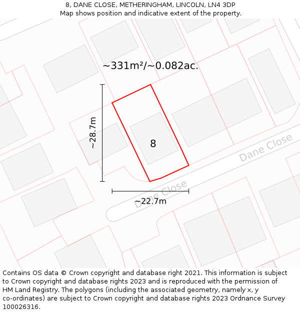 8, DANE CLOSE, METHERINGHAM, LINCOLN, LN4 3DP: Plot and title map
