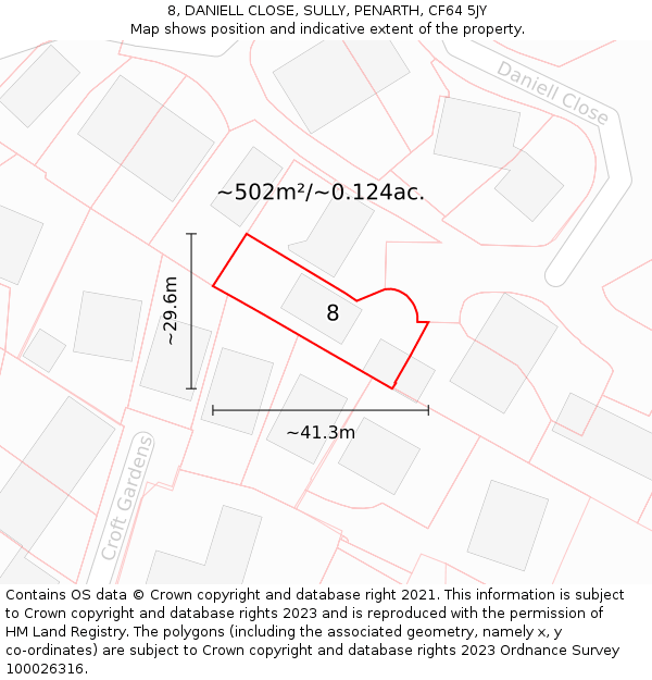 8, DANIELL CLOSE, SULLY, PENARTH, CF64 5JY: Plot and title map