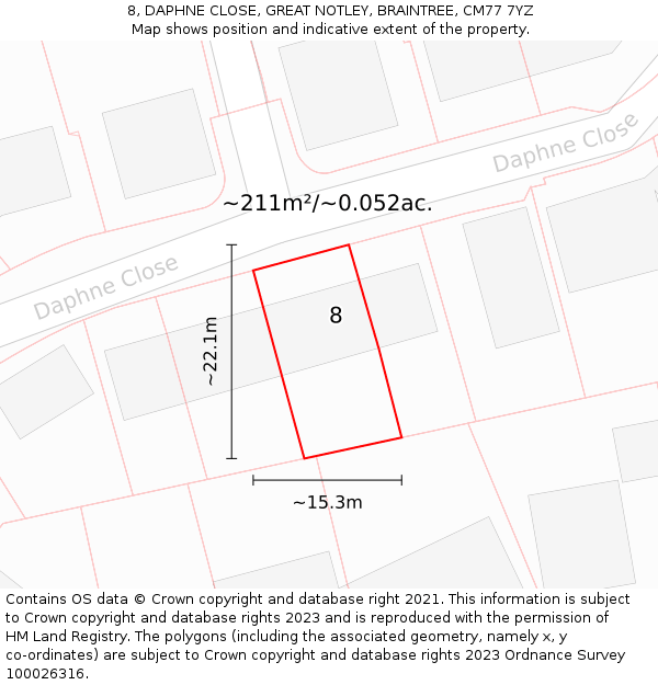 8, DAPHNE CLOSE, GREAT NOTLEY, BRAINTREE, CM77 7YZ: Plot and title map