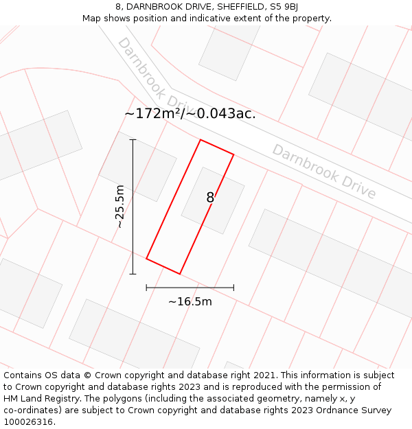 8, DARNBROOK DRIVE, SHEFFIELD, S5 9BJ: Plot and title map