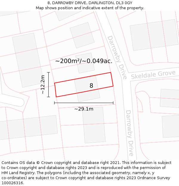 8, DARROWBY DRIVE, DARLINGTON, DL3 0GY: Plot and title map