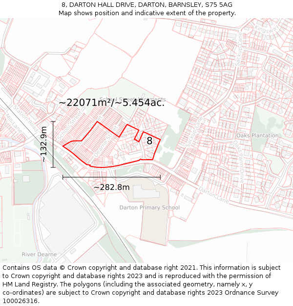 8, DARTON HALL DRIVE, DARTON, BARNSLEY, S75 5AG: Plot and title map