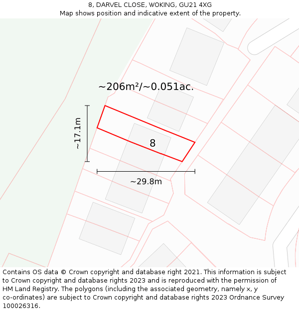 8, DARVEL CLOSE, WOKING, GU21 4XG: Plot and title map