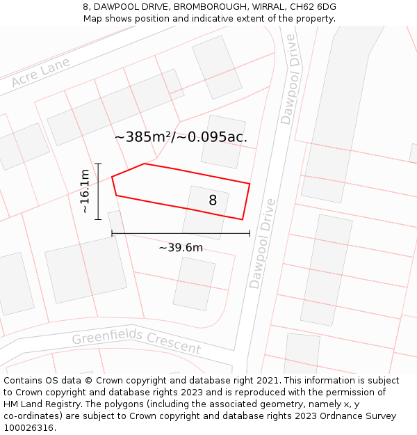 8, DAWPOOL DRIVE, BROMBOROUGH, WIRRAL, CH62 6DG: Plot and title map