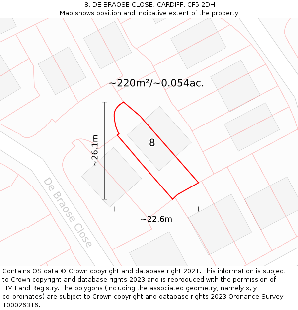 8, DE BRAOSE CLOSE, CARDIFF, CF5 2DH: Plot and title map