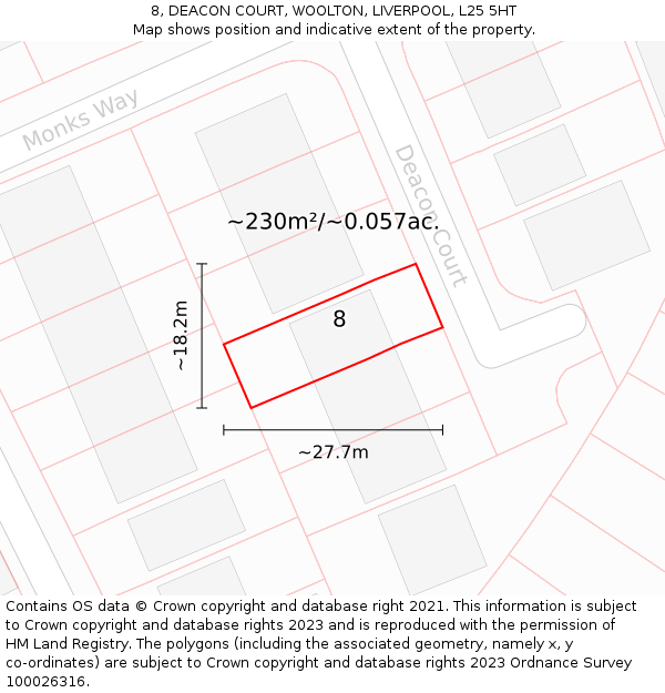 8, DEACON COURT, WOOLTON, LIVERPOOL, L25 5HT: Plot and title map