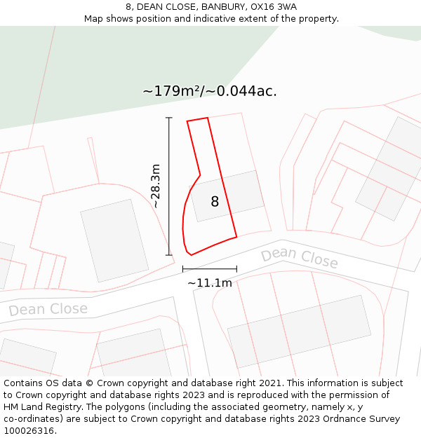 8, DEAN CLOSE, BANBURY, OX16 3WA: Plot and title map
