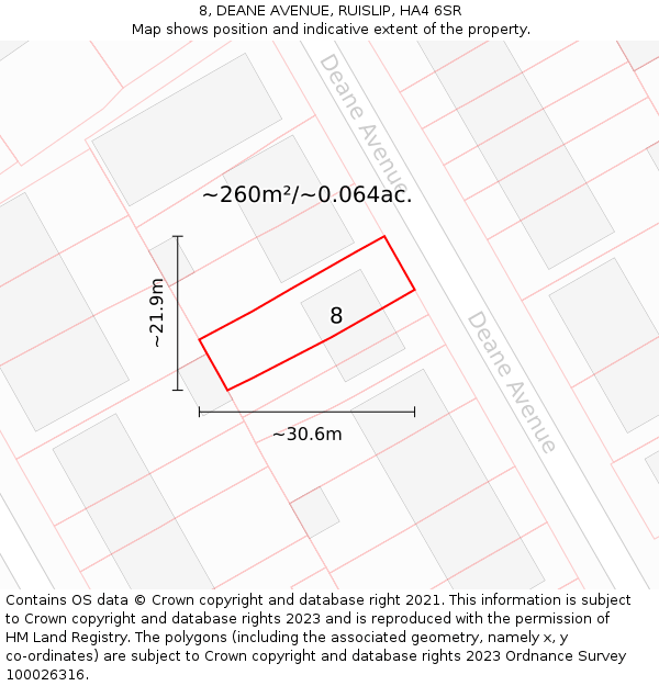 8, DEANE AVENUE, RUISLIP, HA4 6SR: Plot and title map