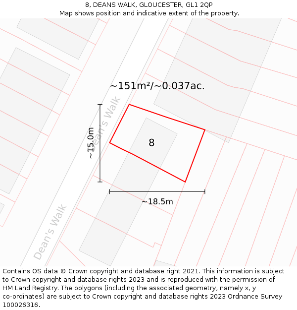 8, DEANS WALK, GLOUCESTER, GL1 2QP: Plot and title map