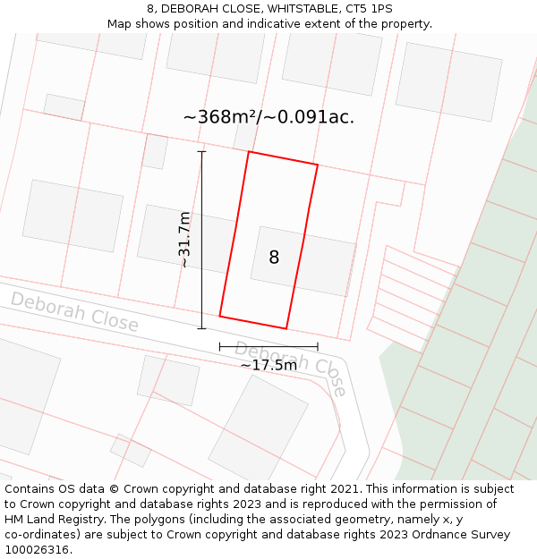 8, DEBORAH CLOSE, WHITSTABLE, CT5 1PS: Plot and title map