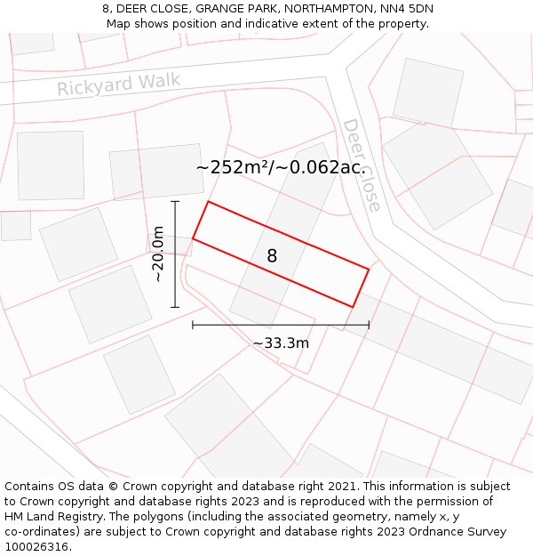 8, DEER CLOSE, GRANGE PARK, NORTHAMPTON, NN4 5DN: Plot and title map