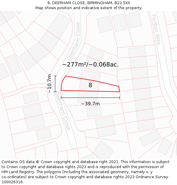 8, DEERHAM CLOSE, BIRMINGHAM, B23 5XX: Plot and title map