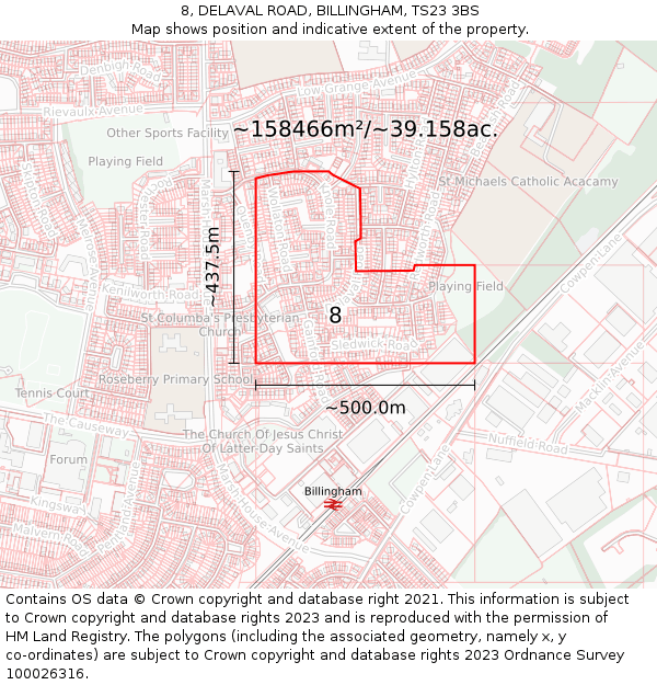 8, DELAVAL ROAD, BILLINGHAM, TS23 3BS: Plot and title map