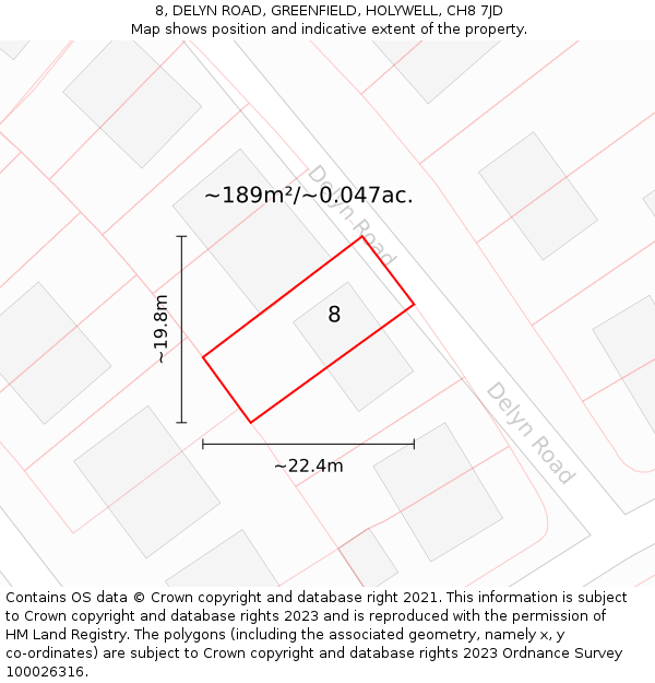8, DELYN ROAD, GREENFIELD, HOLYWELL, CH8 7JD: Plot and title map