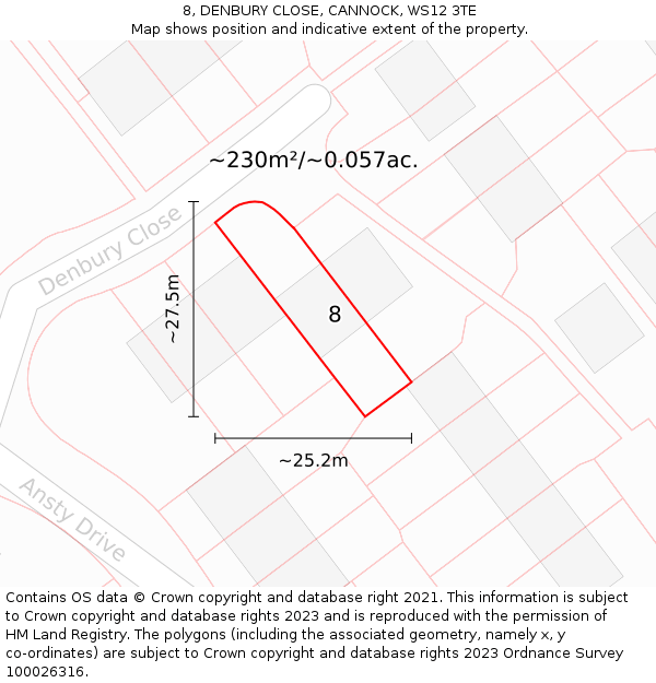 8, DENBURY CLOSE, CANNOCK, WS12 3TE: Plot and title map