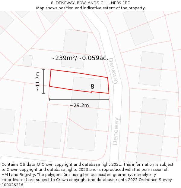 8, DENEWAY, ROWLANDS GILL, NE39 1BD: Plot and title map