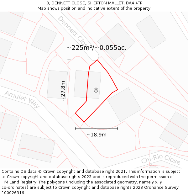 8, DENNETT CLOSE, SHEPTON MALLET, BA4 4TP: Plot and title map