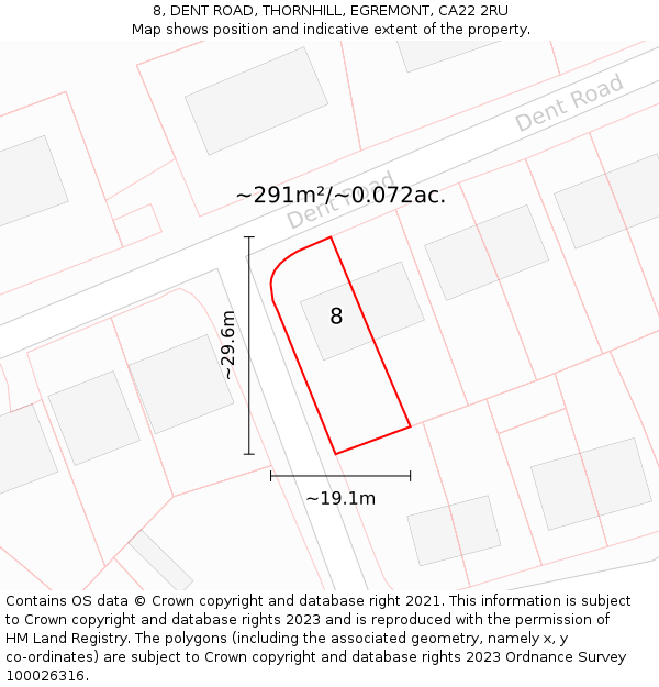 8, DENT ROAD, THORNHILL, EGREMONT, CA22 2RU: Plot and title map