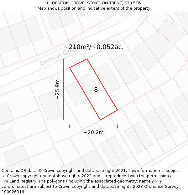 8, DENTON GROVE, STOKE-ON-TRENT, ST3 5TW: Plot and title map