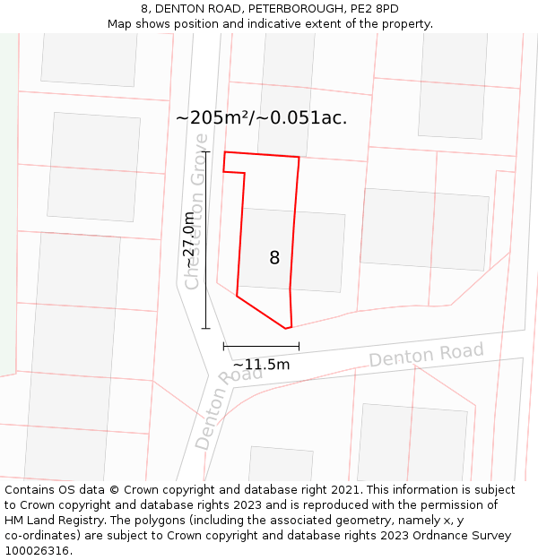 8, DENTON ROAD, PETERBOROUGH, PE2 8PD: Plot and title map