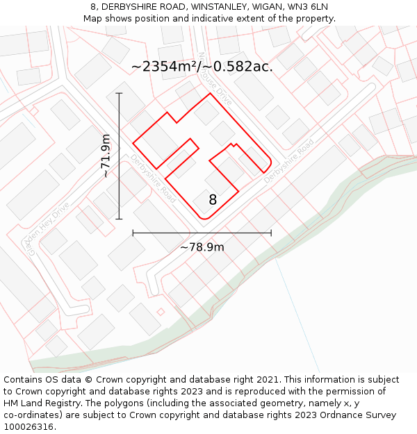 8, DERBYSHIRE ROAD, WINSTANLEY, WIGAN, WN3 6LN: Plot and title map