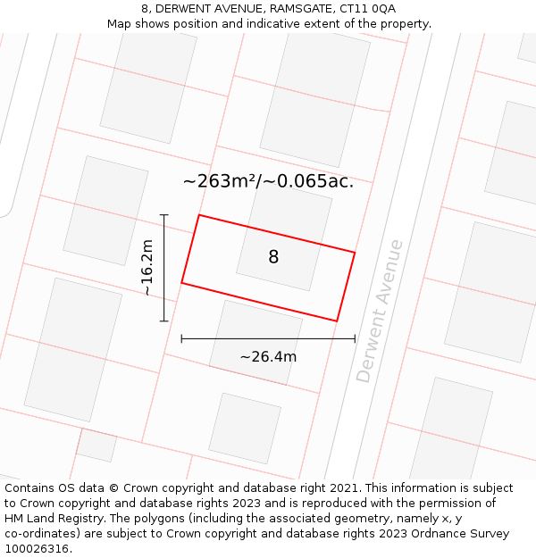 8, DERWENT AVENUE, RAMSGATE, CT11 0QA: Plot and title map
