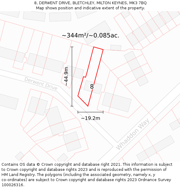 8, DERWENT DRIVE, BLETCHLEY, MILTON KEYNES, MK3 7BQ: Plot and title map