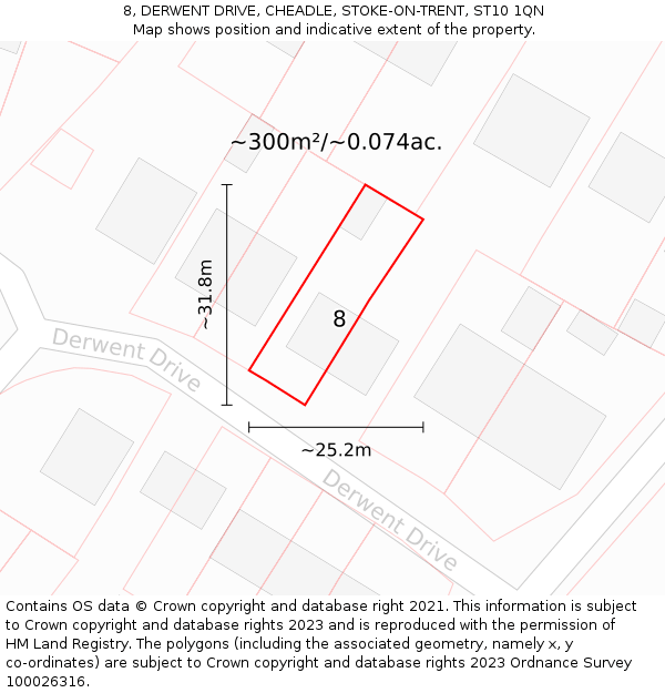 8, DERWENT DRIVE, CHEADLE, STOKE-ON-TRENT, ST10 1QN: Plot and title map