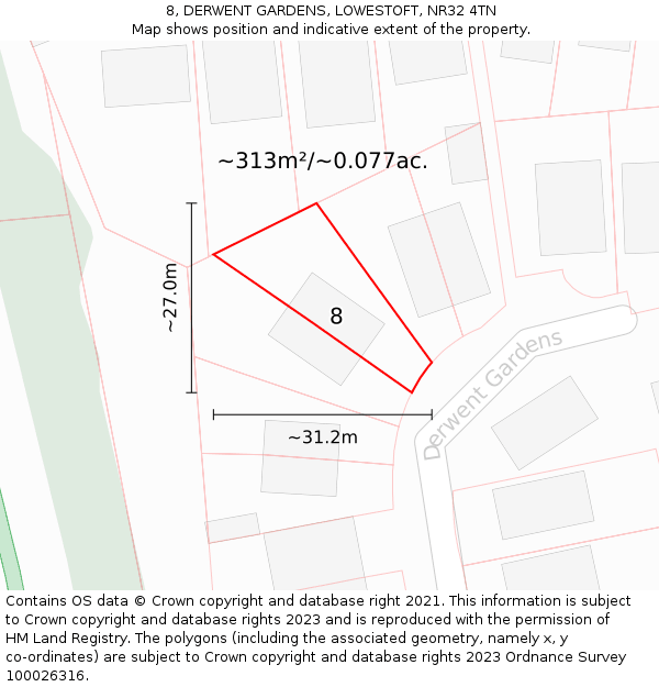8, DERWENT GARDENS, LOWESTOFT, NR32 4TN: Plot and title map