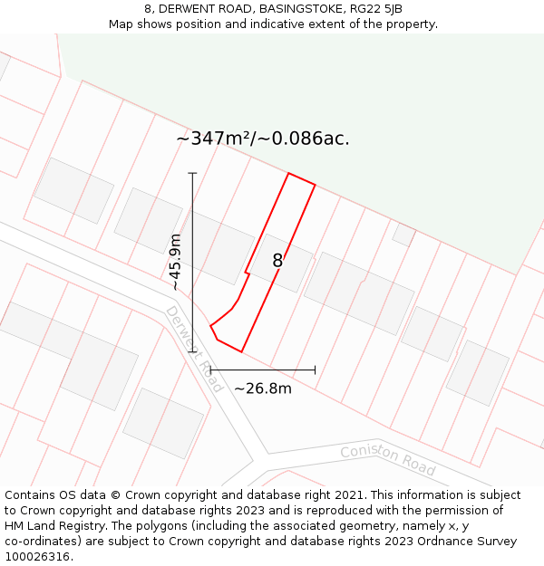 8, DERWENT ROAD, BASINGSTOKE, RG22 5JB: Plot and title map