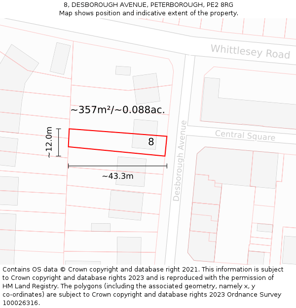 8, DESBOROUGH AVENUE, PETERBOROUGH, PE2 8RG: Plot and title map