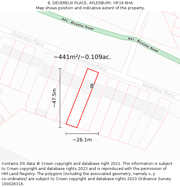 8, DEVEREUX PLACE, AYLESBURY, HP19 8HA: Plot and title map