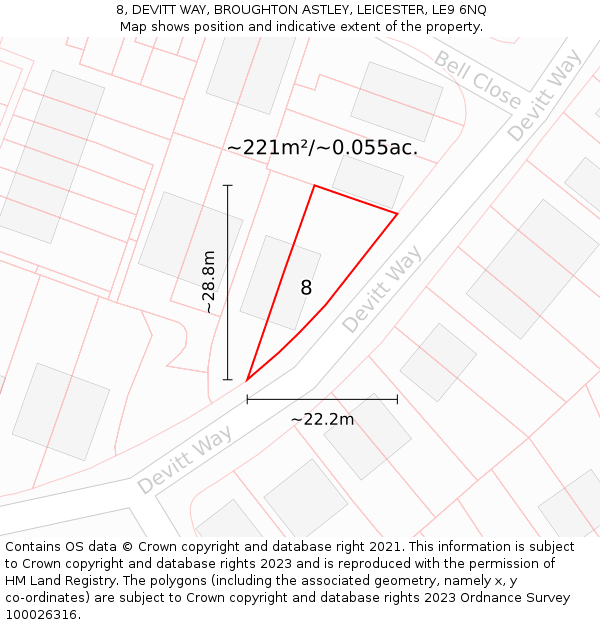 8, DEVITT WAY, BROUGHTON ASTLEY, LEICESTER, LE9 6NQ: Plot and title map
