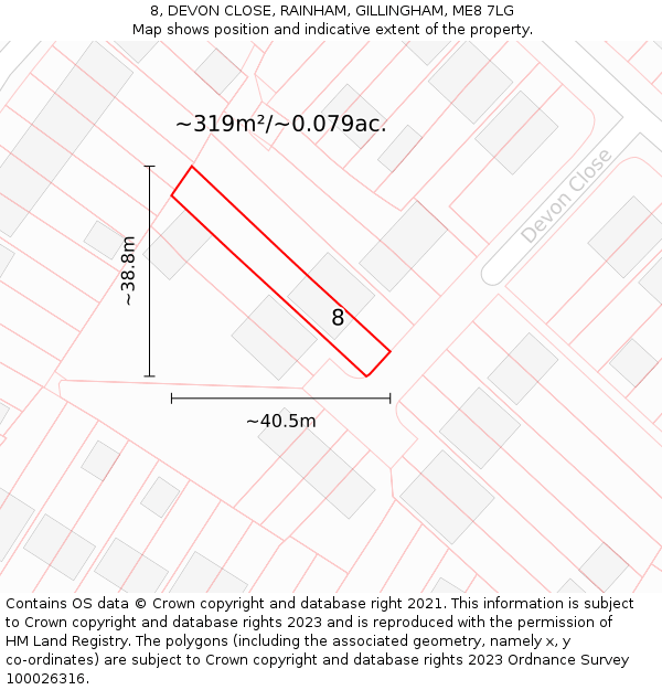 8, DEVON CLOSE, RAINHAM, GILLINGHAM, ME8 7LG: Plot and title map