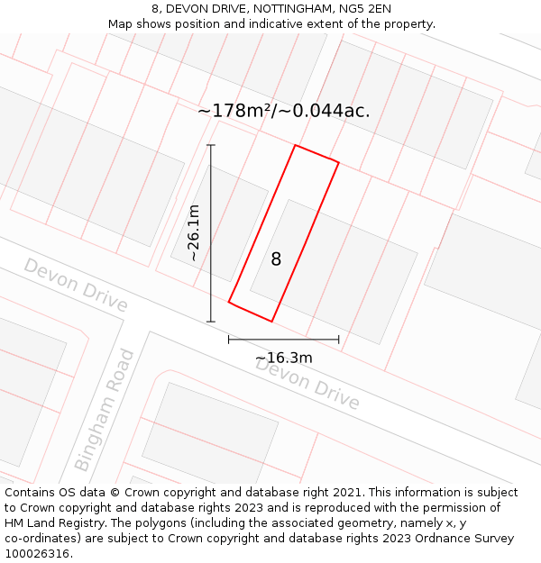 8, DEVON DRIVE, NOTTINGHAM, NG5 2EN: Plot and title map