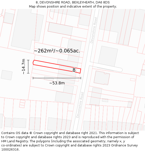 8, DEVONSHIRE ROAD, BEXLEYHEATH, DA6 8DS: Plot and title map