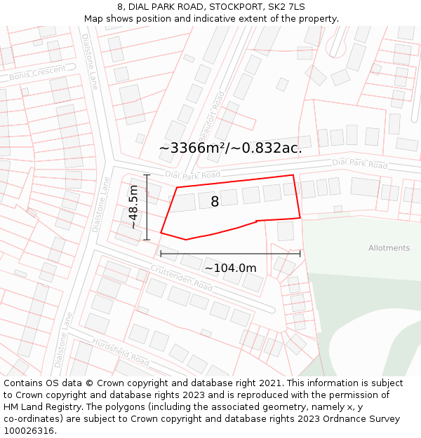 8, DIAL PARK ROAD, STOCKPORT, SK2 7LS: Plot and title map